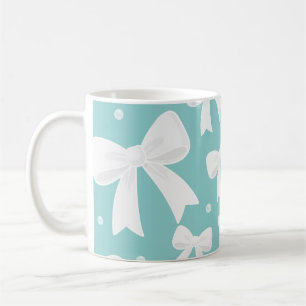 Blauw Met Parels & Witte Strikken Coquette Koffiemok