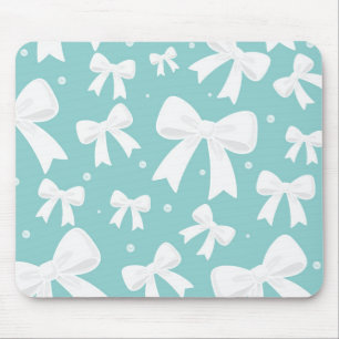 Blauw Met Parels & Witte Strikken Coquette Muismat