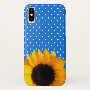 Blauw met Polka Dots en Sunflower iPhone X Hoesje
