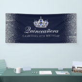 Blauw met Silver Glitter Quinceanera Spandoek (Beurs)