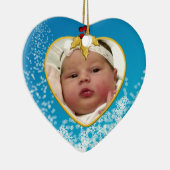 Blauw met sneeuwbaby's eerste kersthart keramisch ornament (Rechts)