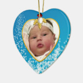 Blauw met sneeuwbaby's eerste kersthart keramisch ornament (Links)