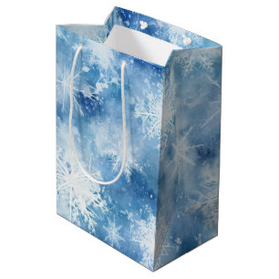 Blauw met Sneeuwvlokken Aquarel Stijl Medium Cadeauzakje