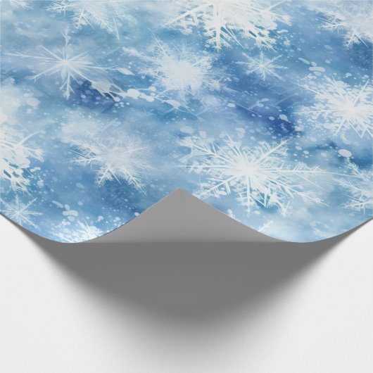 Blauw met sneeuwvlokken Waterverf Stijl Cadeaupapier (Hoek)
