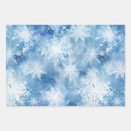 Blauw met sneeuwvlokken Waterverf Stijl Inpakpapier Vel (Voorkant 2)
