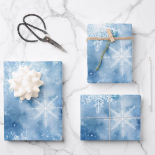 Blauw met sneeuwvlokken Waterverf Stijl Inpakpapier Vel