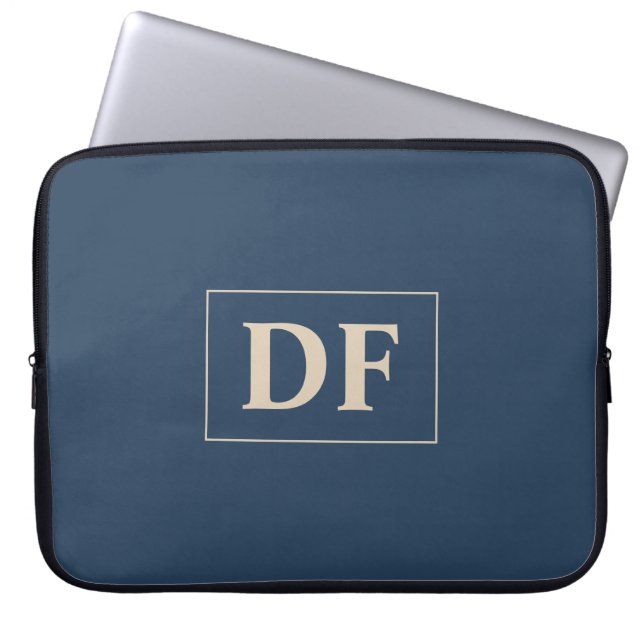 Blauw met Vanilla Initialen laptophoes Laptop Sleeve (Voorkant)