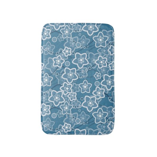 Blauw met wit, blauw, bloemen, bloemig, rustiek, f badmat (Voorkant Verticaal)