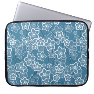 Blauw met wit, blauw, bloemen, bloemig, rustiek, f laptop sleeve