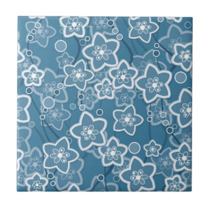 Blauw met wit, blauw, bloemen, bloemig, rustiek, f tegeltje