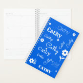 Blauw met witte bloemen, aangepaste naamplanner planner (Display)