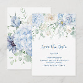 Blauw met witte bloemen save the date