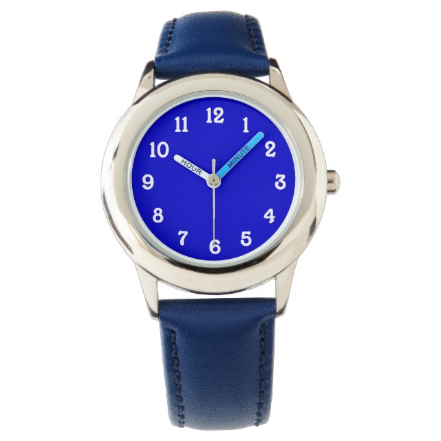 Blauw met witte cijfers horloge (Voorkant)