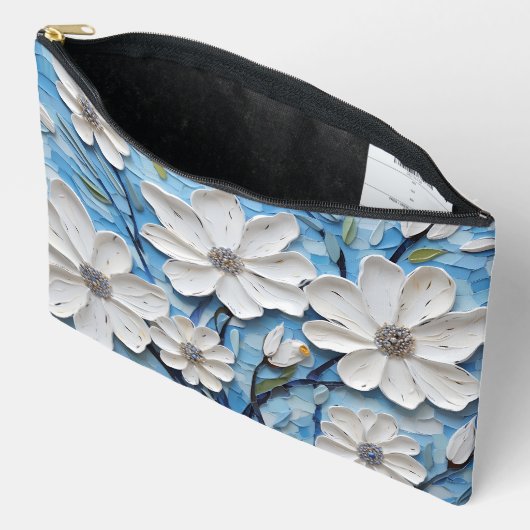 BLAUW MET WITTE DAISY TEXTUUR LOOK BLOEMEN ETUI (Open)