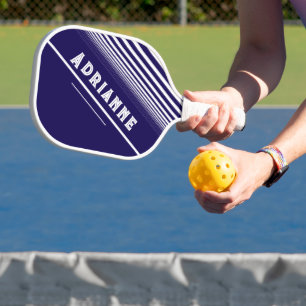 blauw met witte lijnen pickleball paddle