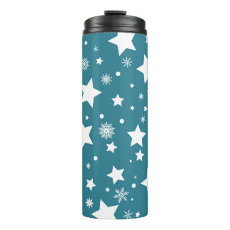 BLAUW MET WITTE STARS EN SNOWFLAKS THERMOSBEKER