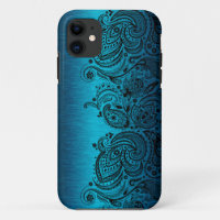 Blauw met zwart Paisley kant
