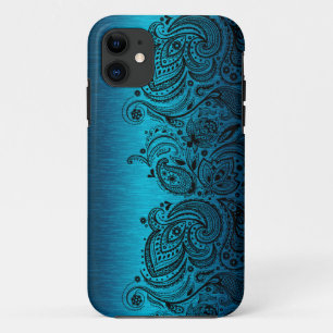 Blauw met zwart Paisley kant iPhone 11 Hoesje