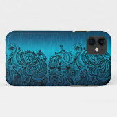 Blauw met zwart Paisley kant Case-Mate iPhone Case (Achterkant (horizontaal))