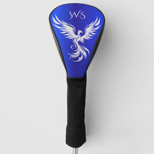 Blauw Metaalachtig Zilveren Phoenix Monogram Initi Golfheadcover (Voorkant)
