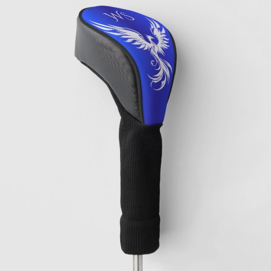 Blauw Metaalachtig Zilveren Phoenix Monogram Initi Golfheadcover (Schuin)