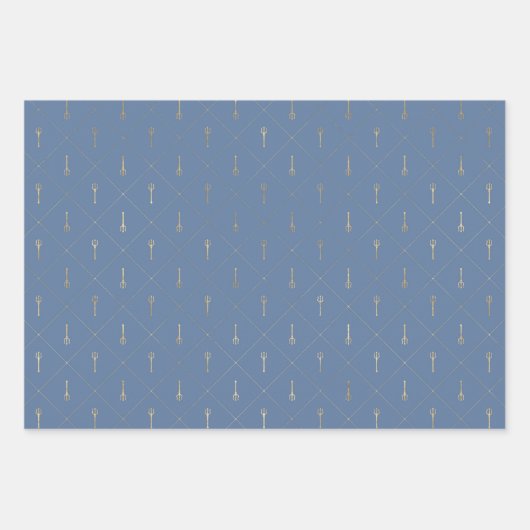 Blauw Metallic Gold Trident Zeemeermin onder het Z Inpakpapier Vel (Voorkant 3)