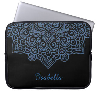 blauw metallic Intricate Lace Mandala wit Laptop Sleeve
