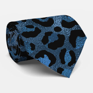 Blauw Metallic Luipaardprint Stropdas
