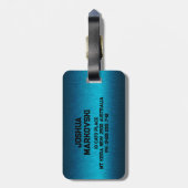 Blauw Metallic Textuur Custom Black Typography Bagagelabel (Achterkant verticaal)