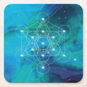 Blauw Métatron, heilige geometrie Vierkante Kartonnen Onderzetter