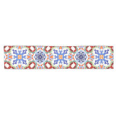 Blauw Mexicaans kleurrijke talavera Spaans gedrukt Korte Tafelloper (Horizontaal)