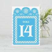 Blauw Mexicaans papier gehakte tafel nummer Aankondiging (Staand voorkant)