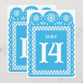 Blauw Mexicaans papier gehakte tafel nummer Aankondiging (Voorkant / Achterkant)