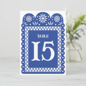 Blauw Mexicaans papier gehakte tafelnummer (Staand voorkant)