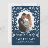 Blauw Mexicaanse thema foto Save the Date (Voorkant)