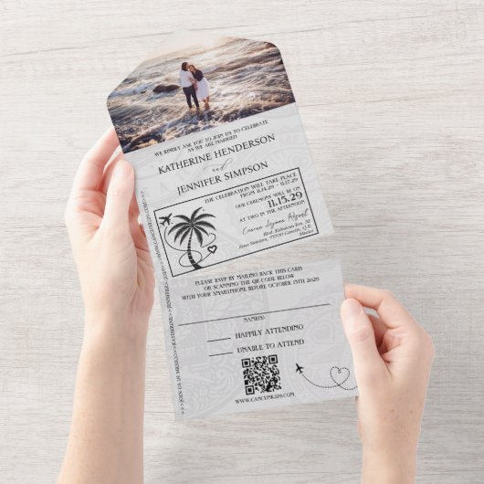 Blauw Mexico Passport bruiloft All In One Uitnodiging (Afscheurbaar)