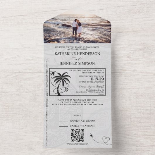 Blauw Mexico Passport bruiloft All In One Uitnodiging (Binnen)
