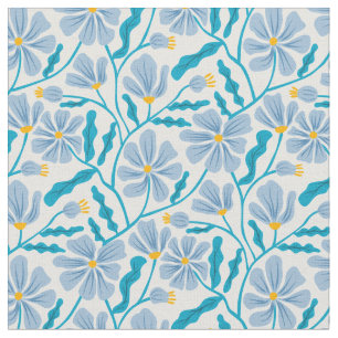 Blauw mid-century modern bloempatroon stof