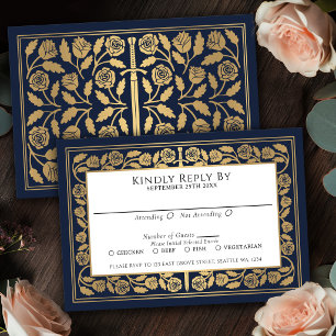 Blauw Middeleeuws Gouden Zwaard Koninklijke Trouw RSVP Kaartje