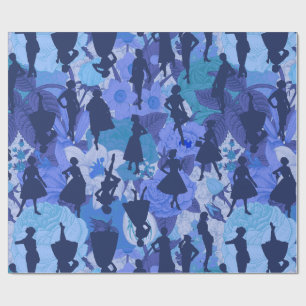Blauw Midden-Eeuw 1950s silhouet vrouwen Cadeaupapier