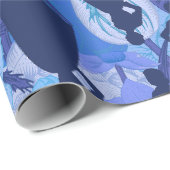 Blauw Midden-Eeuw 1950s silhouet vrouwen Cadeaupapier (Rol Hoek)