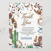 Blauw Mijn eerste Rodeo 1e Verjaardag Dank u Kaart (Voorkant / Achterkant)