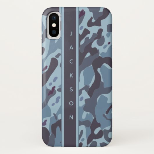 Blauw militair camouflagepatroon met naam Case-Mate iPhone case (Achterkant)