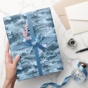 Blauw militair gepixelde camouflagepatroon cadeaupapier