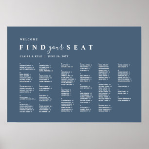 Blauw Minimaal Alfabetisch Trouwstoelindeling Graf Poster