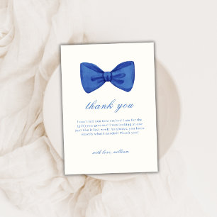 Blauw Minimalistisch Bow Stropdas Boy Baby shower Bedankkaart