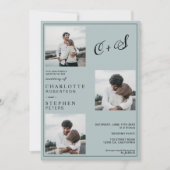 Blauw minimalistisch casual initiaal fotobruiloft kaart (Voorkant)