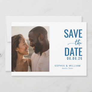 Blauw Minimalistisch Foto met Vreugde Save The Date