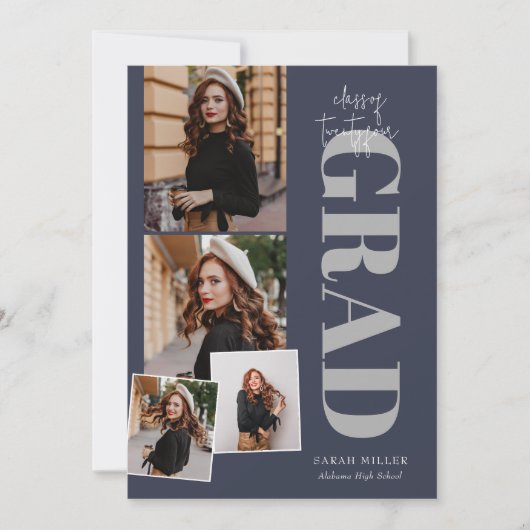 Blauw Minimalistisch Modern Verticaal 5 Pic Afstud Kaart (Voorkant)