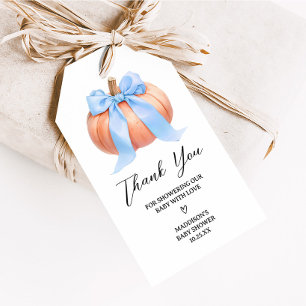 Blauw Minimalistisch Pompoen Baby shower Favor Tag Cadeaulabel